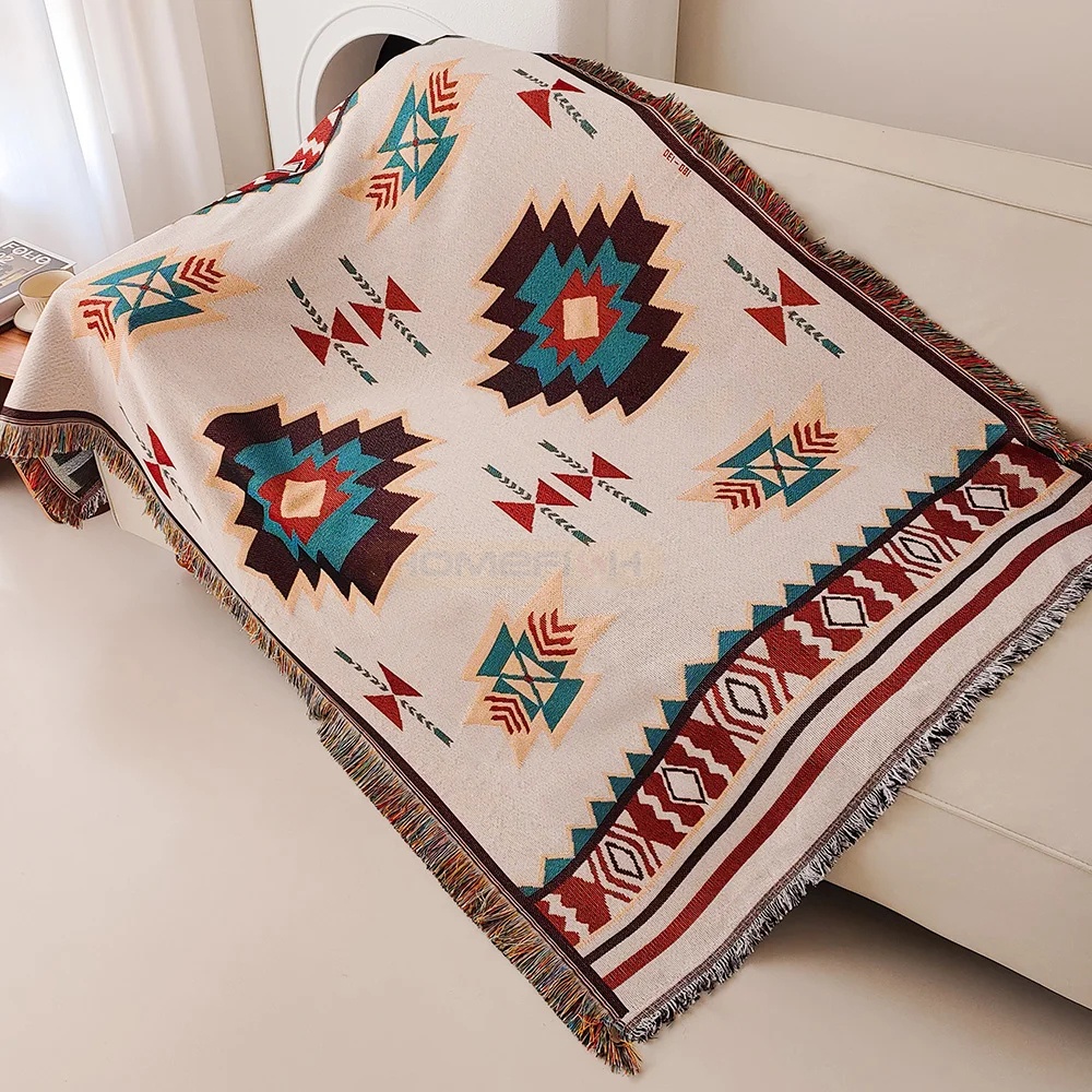 Boho Throw Blanket Fringe - Manta Azteca Extra Grande, Manta Boho