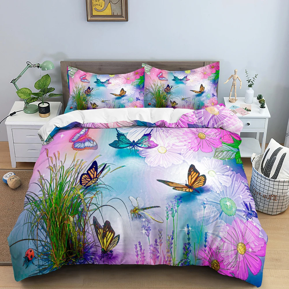 Duvet Cover Sets With Zipper - Juego de cama de mariposa, funda