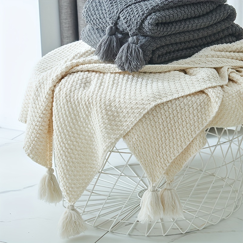 Boho Throw Blanket Fringe - Manta Tejida Estilo Boho con Flecos
