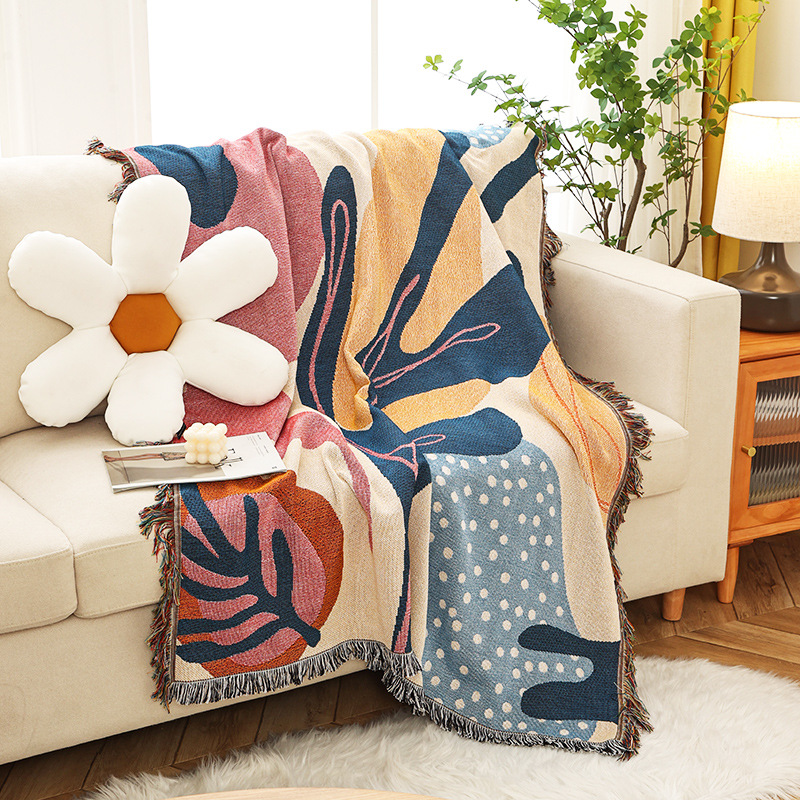 Boho Throw Blanket Fringe - Manta textil con patrones de plantas