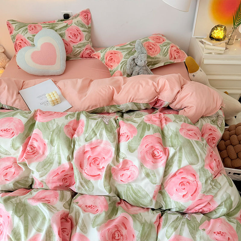 Duvet Cover Sets With Zipper - Juego de funda nórdica rosa con